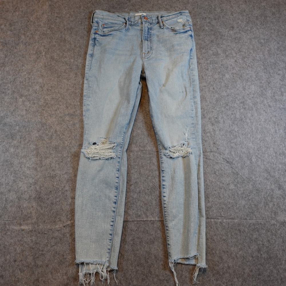 Mother Jeans Women 27 Blue‎ The Stunner Zip Ankle Step Fray Rolling Bushes Denim